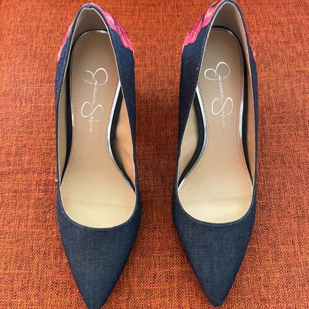 Jessica Simpson Embroidered Denim Pumps "Lannah" - Size 7 - Picture 2 of 9